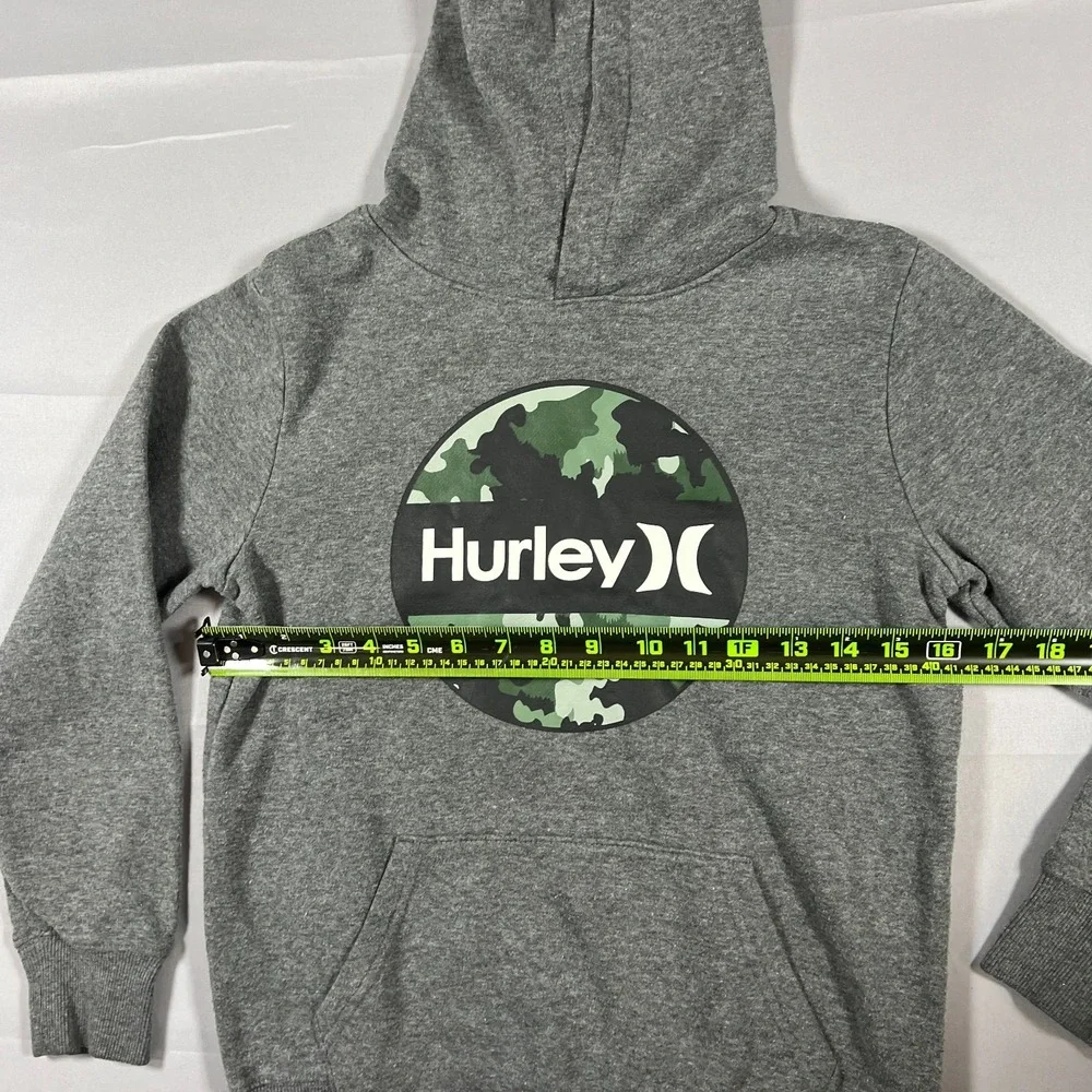 Hurley Pullover Hoodie Boys 10-12 Gray Fleece Lined Graphic Kangaroo Pocket